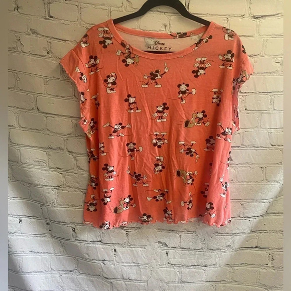 5/$20 Disney‎ Women’s 2 piece Mickey Mouse Pajama Set XL 16/18 Coral - Picture 2 of 11